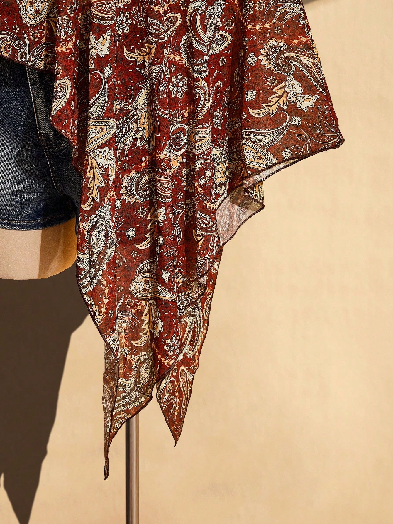 ICON Plus Size Women Y2K Retro Paisley Print Asymmetric Collar Cover Up Top