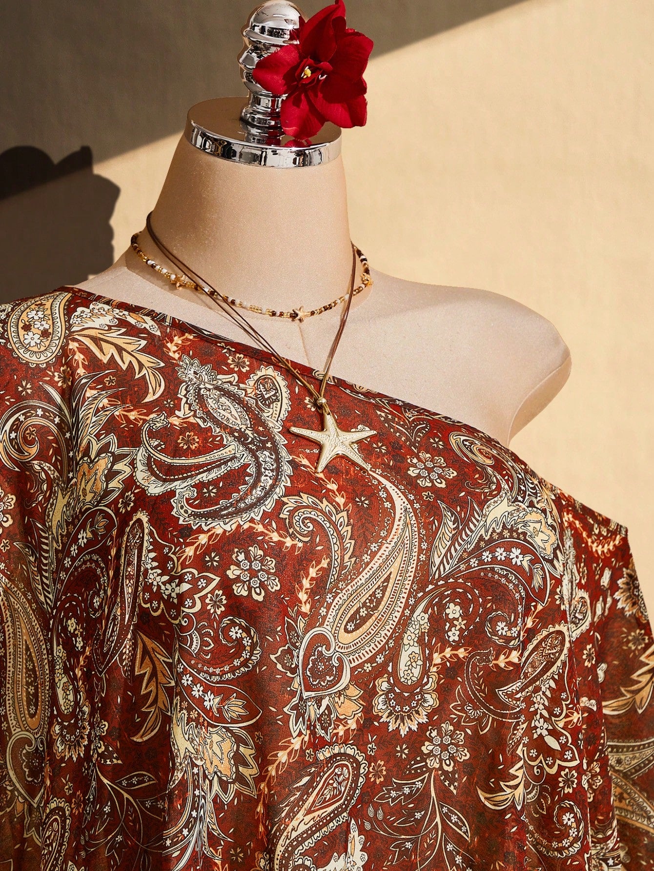 ICON Plus Size Women Y2K Retro Paisley Print Asymmetric Collar Cover Up Top
