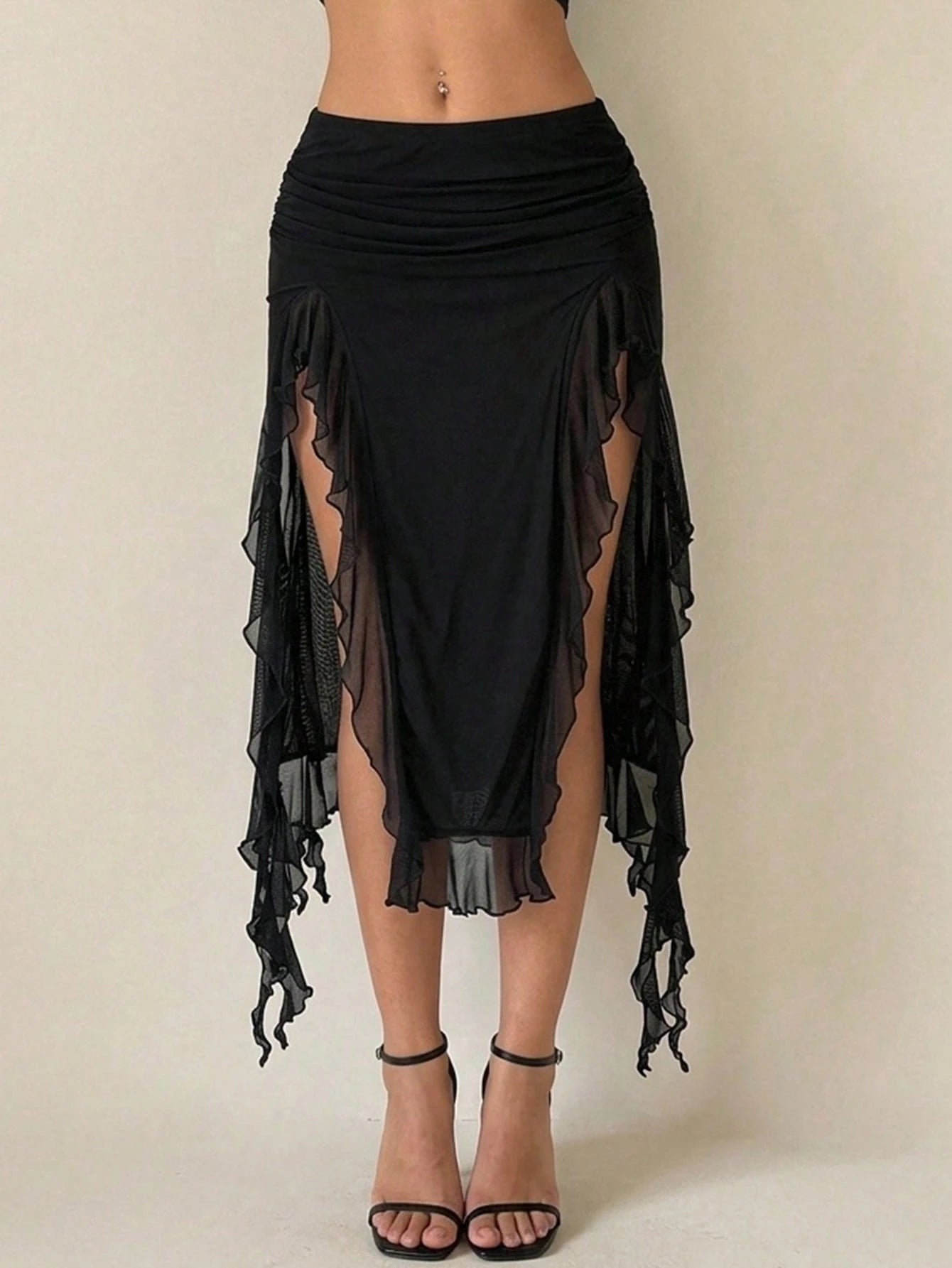 ICON Women's Ruffle Hem Slit Design Casual Versatile Date Night Skirt