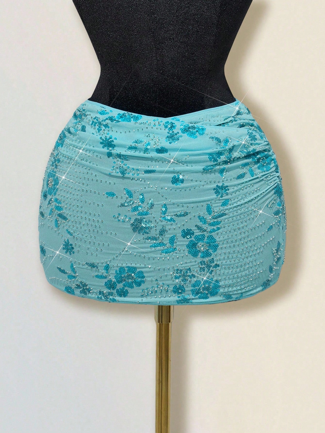 ICON Women's Sequin Embroidered Ruched Bodycon Mini Skirt,Club Sexy
