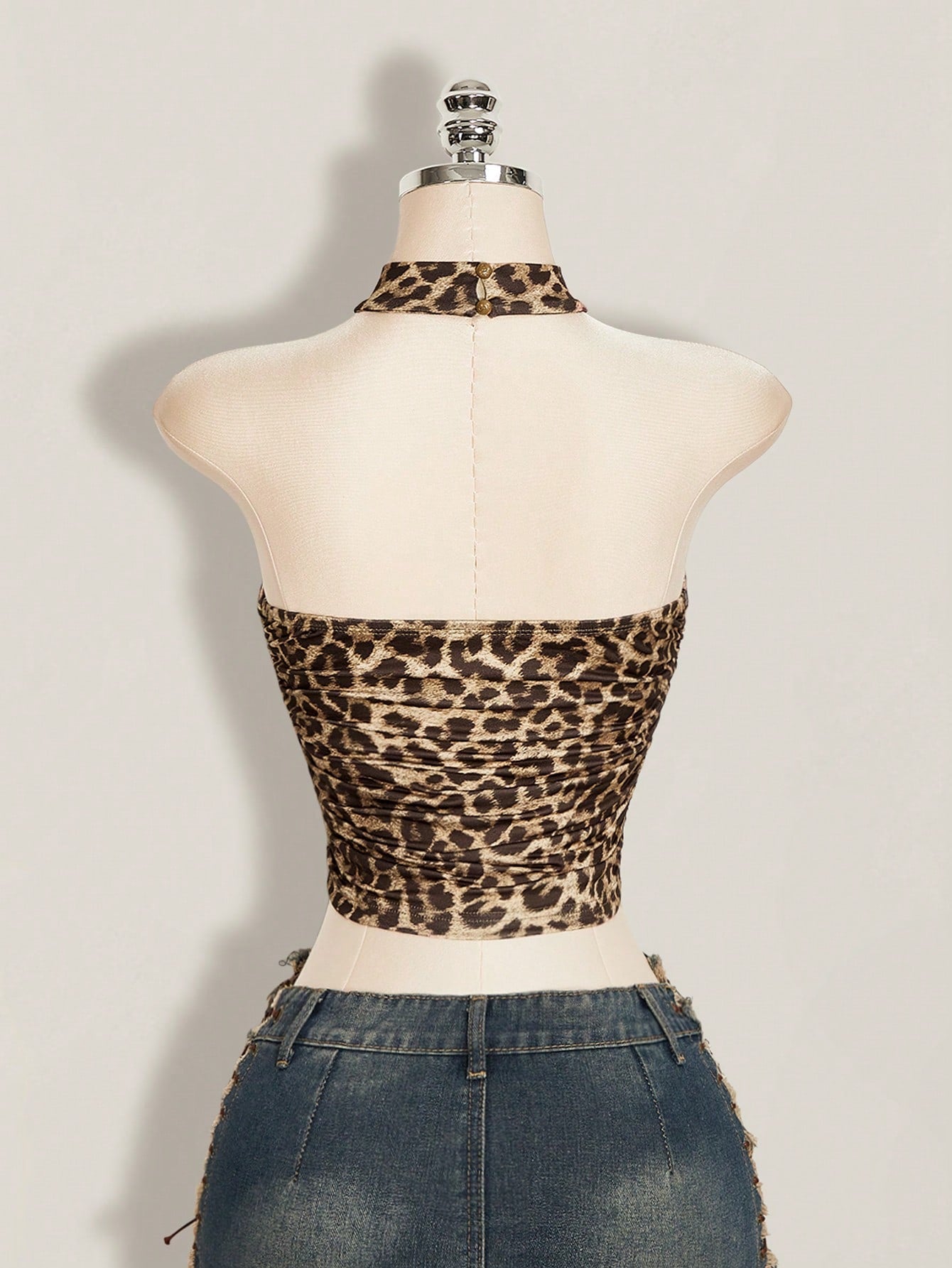 ICON Y2k Summer Women's Going Out Club Night Out Party Beige Hippie Sexy Casual Vacation Leopard Print Backless Fitted Cropped Halter Top