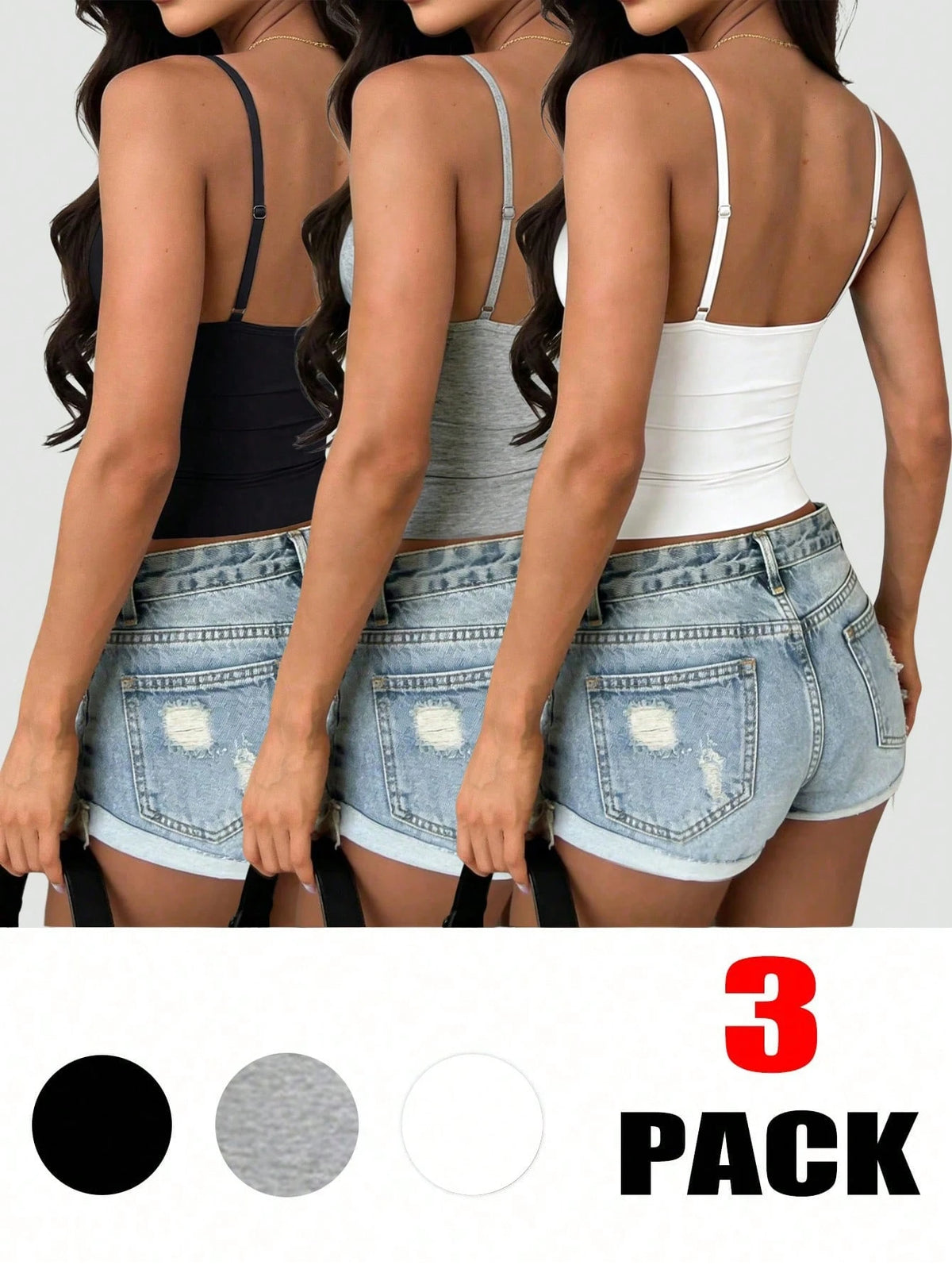INAWLY 3pcs Women's Fashion Versatile Pleated Minimalist Camisole