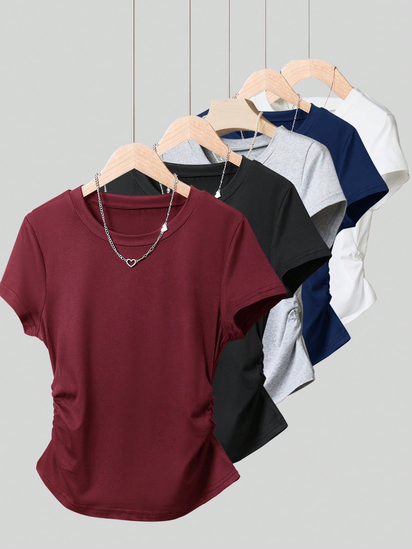INAWLY 5pcs/Set Plus Size Women Versatile Minimalist, Suitable For Summer, Basic Short Sleeve T-Shirt Top