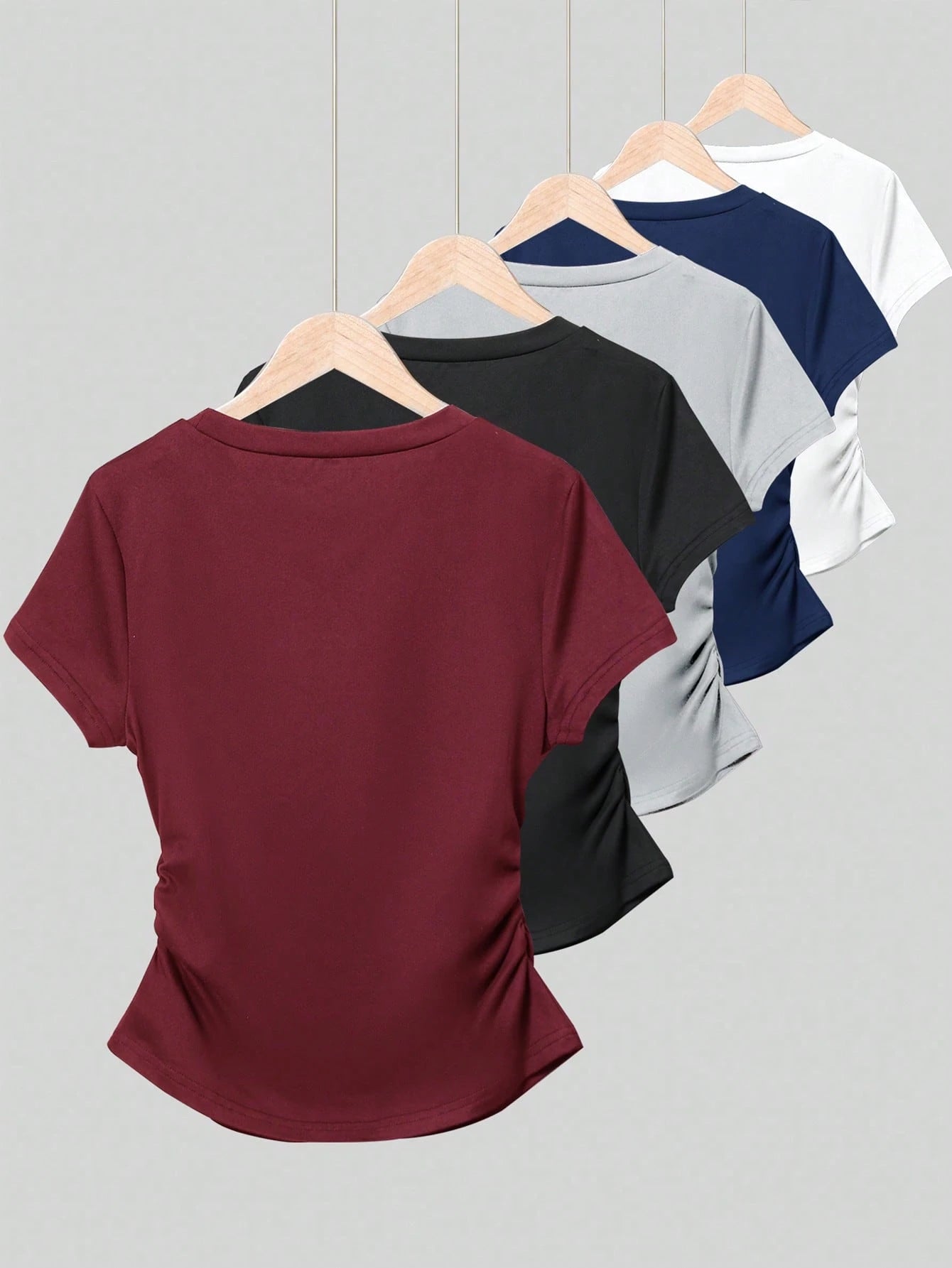 INAWLY 5pcs/Set Plus Size Women Versatile Minimalist, Suitable For Summer, Basic Short Sleeve T-Shirt Top