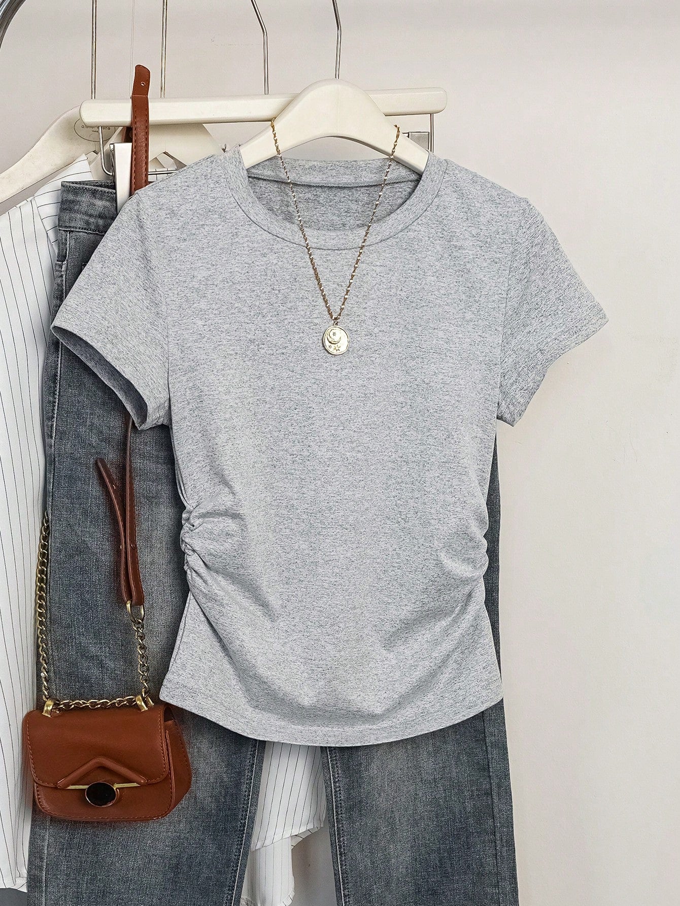 INAWLY 5pcs/Set Plus Size Women Versatile Minimalist, Suitable For Summer, Basic Short Sleeve T-Shirt Top