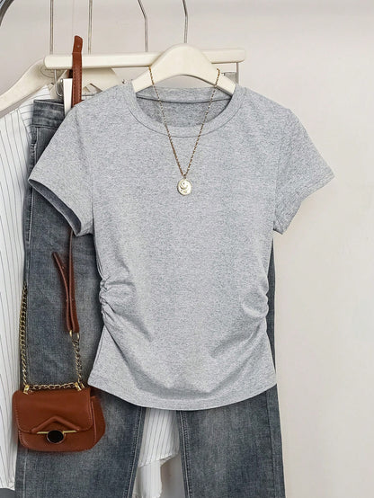 INAWLY 5pcs/Set Plus Size Women Versatile Minimalist, Suitable For Summer, Basic Short Sleeve T-Shirt Top