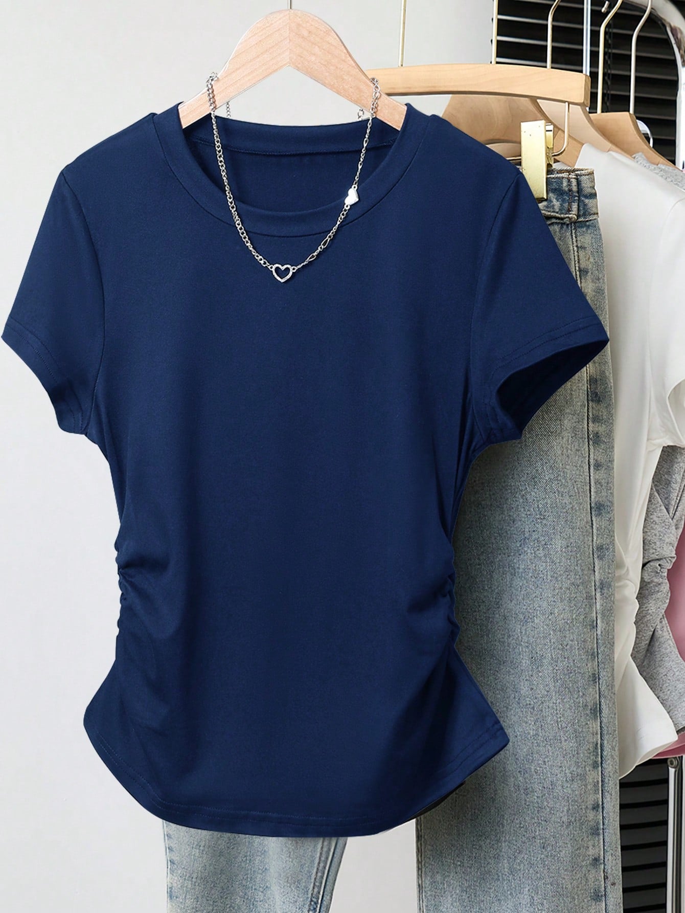 INAWLY 5pcs/Set Plus Size Women Versatile Minimalist, Suitable For Summer, Basic Short Sleeve T-Shirt Top