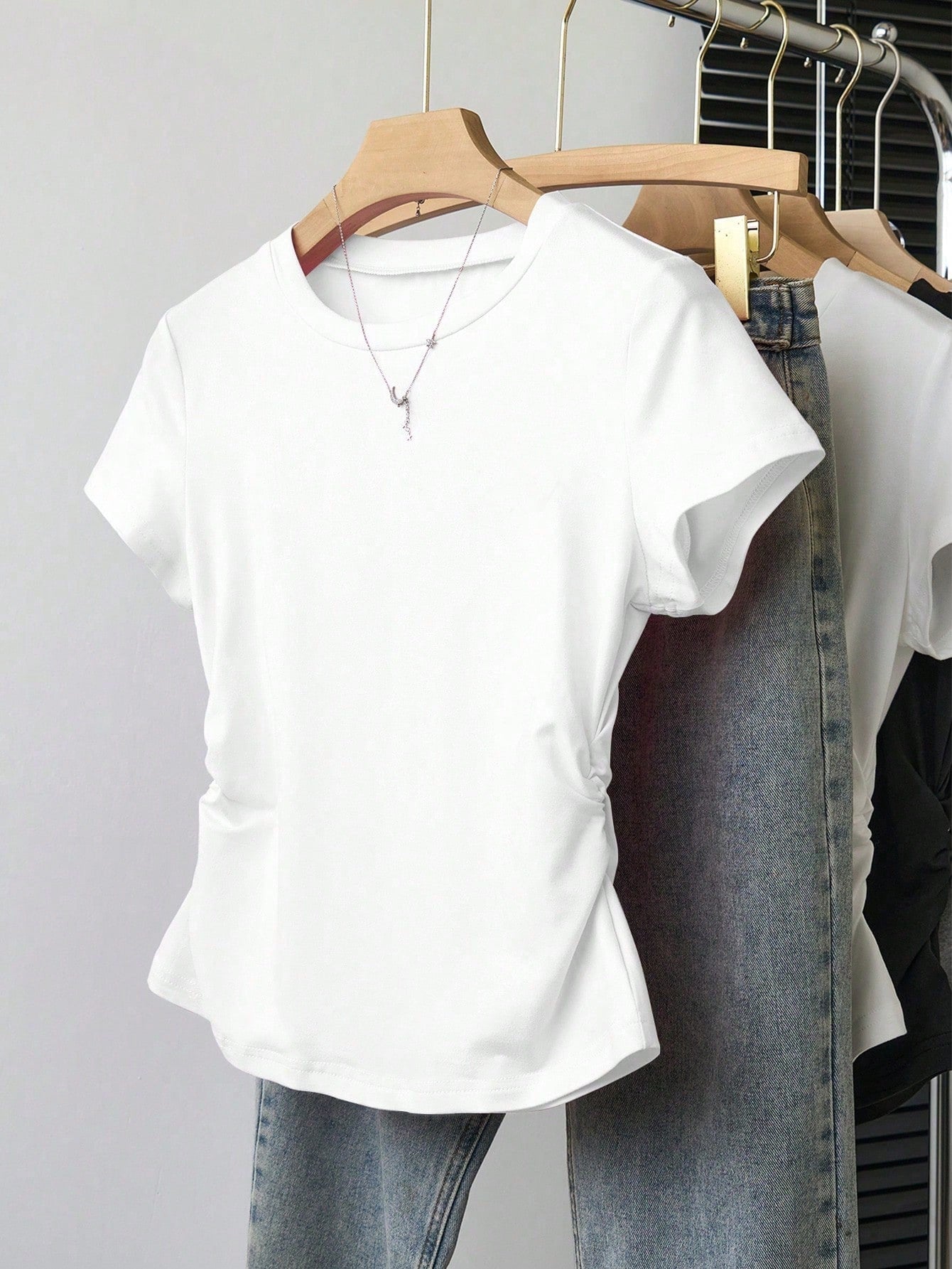 INAWLY 5pcs/Set Plus Size Women Versatile Minimalist, Suitable For Summer, Basic Short Sleeve T-Shirt Top