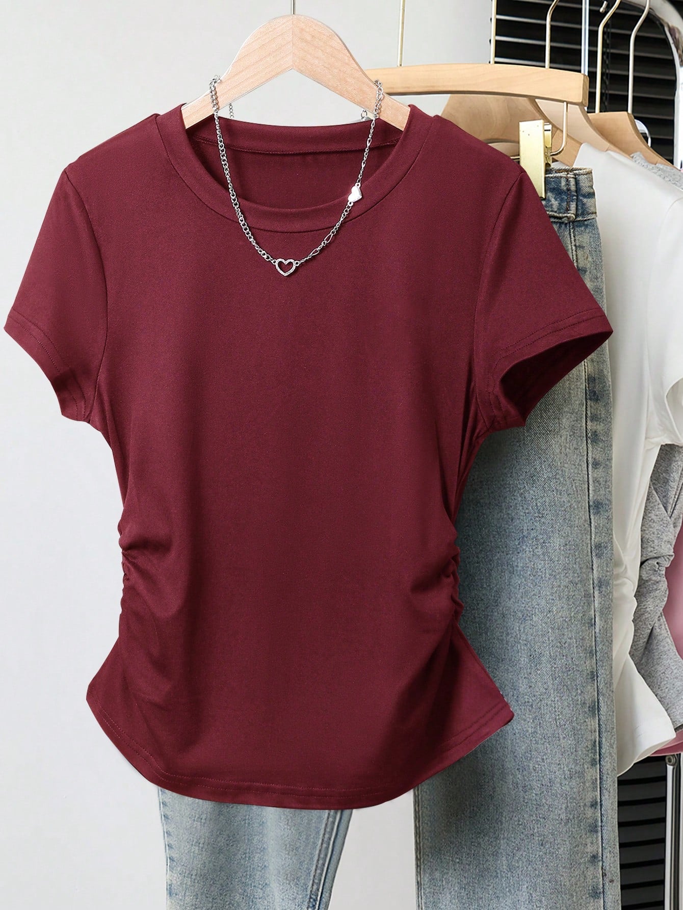 INAWLY 5pcs/Set Plus Size Women Versatile Minimalist, Suitable For Summer, Basic Short Sleeve T-Shirt Top