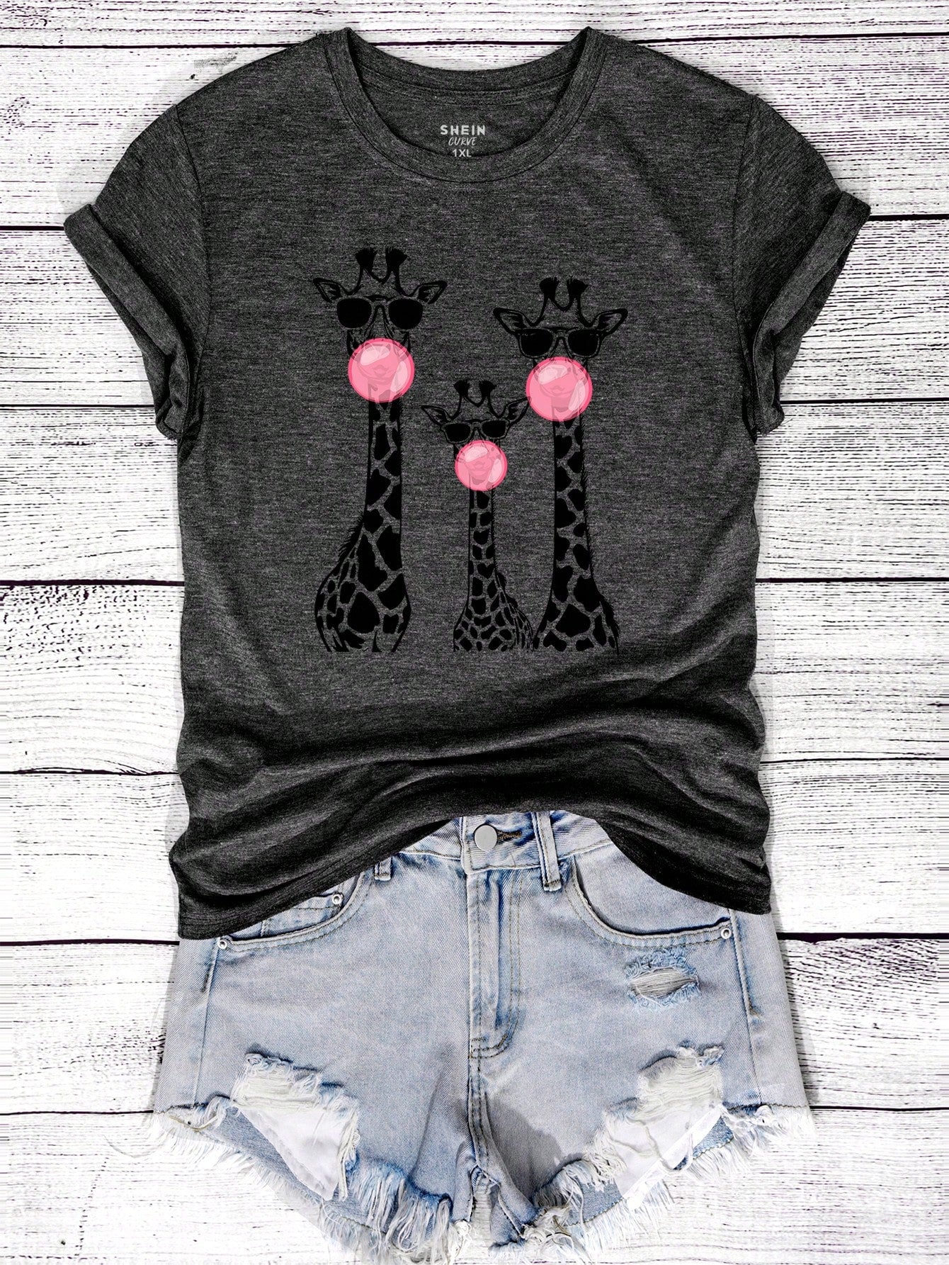 INAWLY Plus Size Women's Summer Giraffe Print Round Neck Short Sleeve Casual Graphic T-Shirt Graphic Tees Women Tops