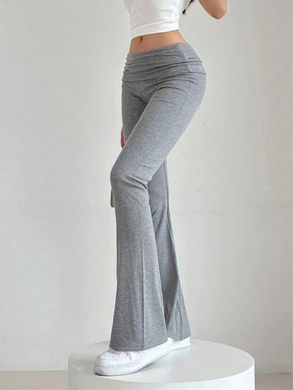 INAWLY Solva Women's Solid Color Simple Casual Flared Pants, Pleated Pants Fall Cloth For Women