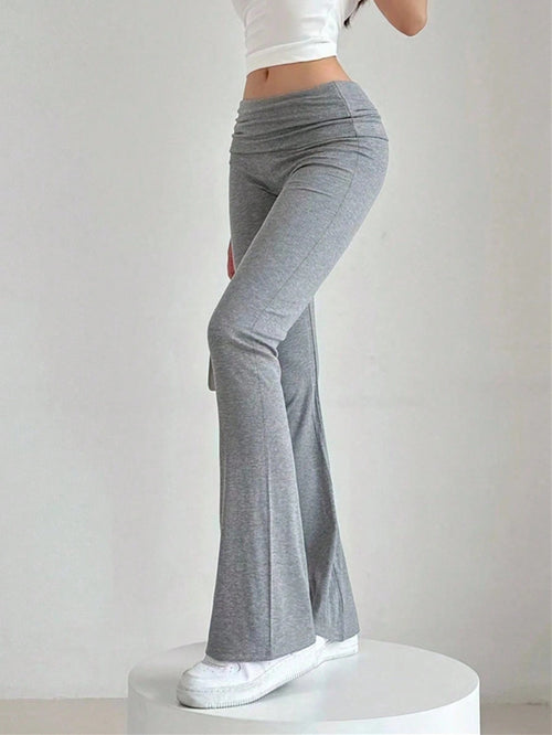 INAWLY Solva Women's Solid Color Simple Casual Flared Pants, Pleated Pants Fall Cloth For Women