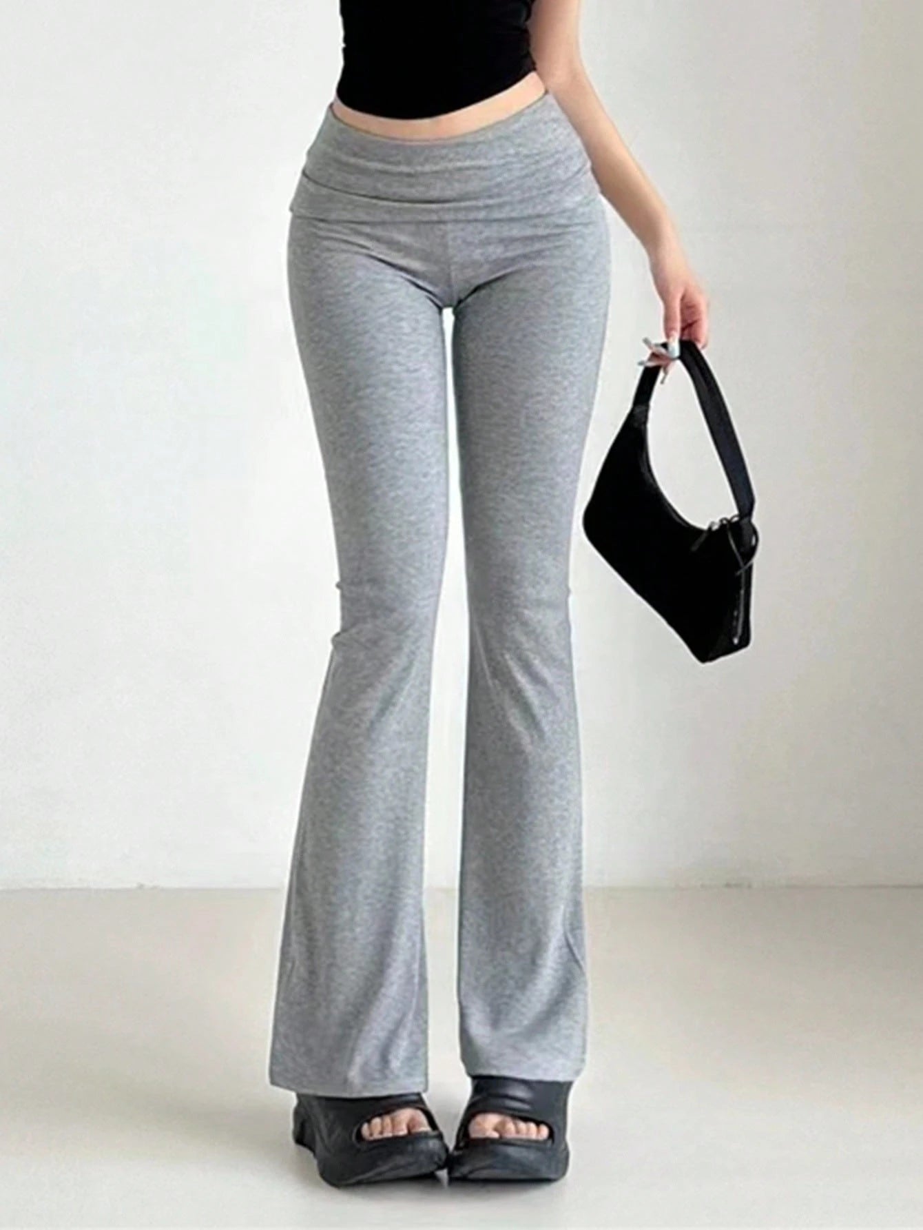 INAWLY Solva Women's Solid Color Simple Casual Flared Pants, Pleated Pants Fall Cloth For Women