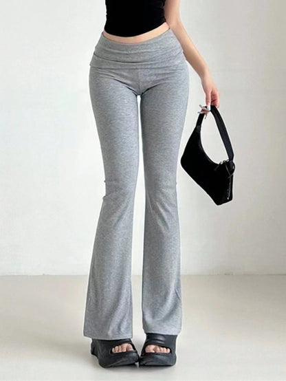 INAWLY Solva Women's Solid Color Simple Casual Flared Pants, Pleated Pants Fall Cloth For Women