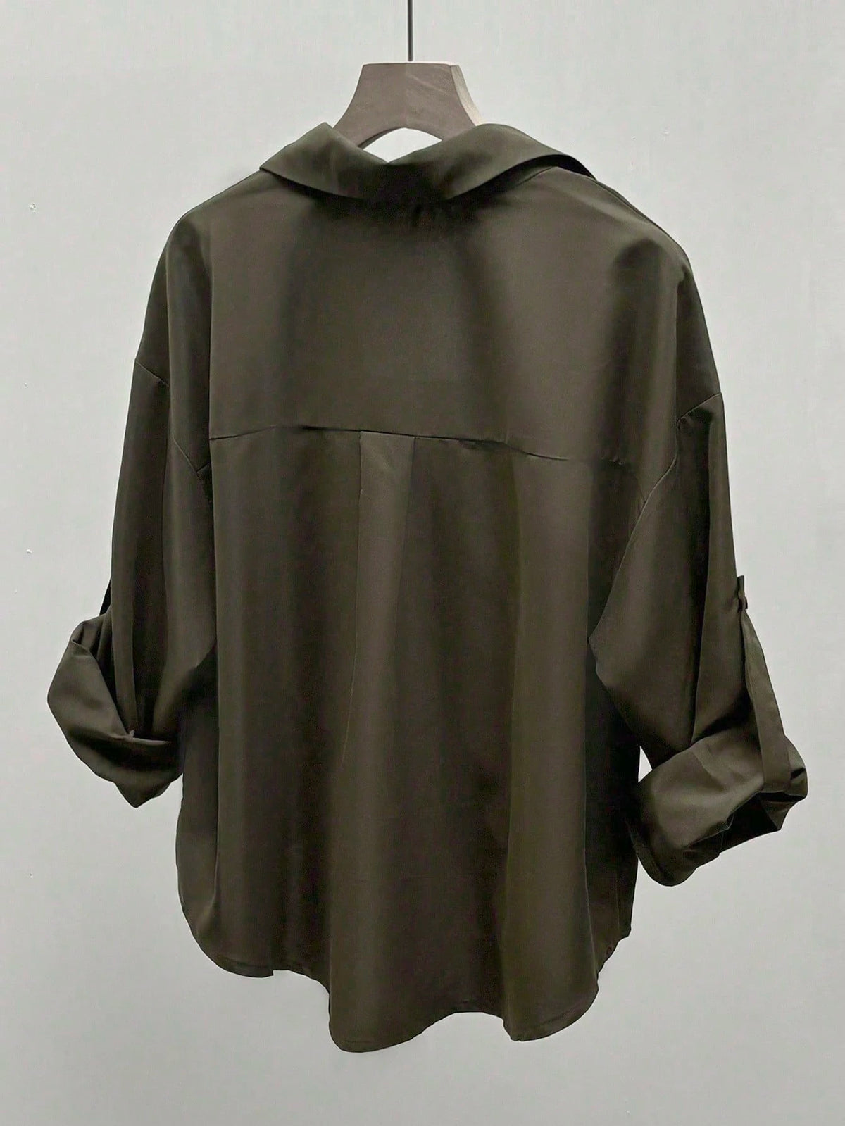 INAWLY Women's Casual Layered Design Cuffed Sleeve Collared Shirt