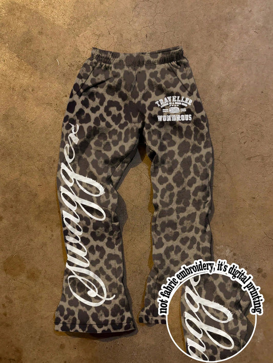 INAWLY Women's Leopard Print Letter Graphic Casual Pants