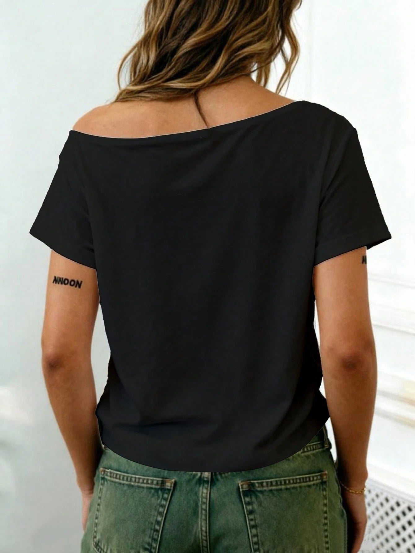 INAWLY Women's Solid Color Casual Fitted Cropped Asymmetric Short Sleeve T-Shirt