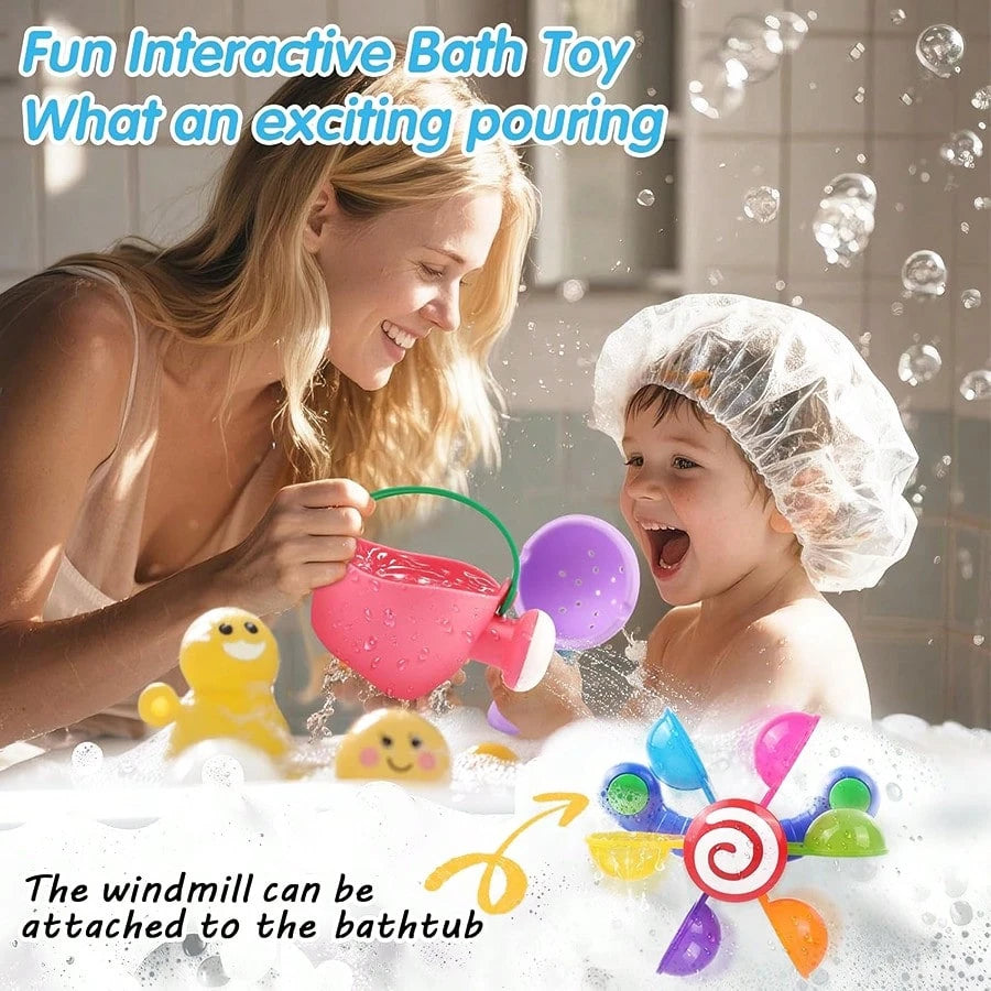 Infant Bath Toys, Children's Watering Can, Bath Spoon And Windmill Water Toys 3pcs Set, Fun Interactive Bathtub Water Play Toys, Also Suitable For Beach, Shower And Pool