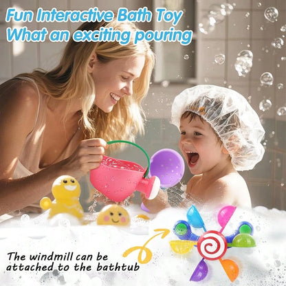 Infant Bath Toys, Children's Watering Can, Bath Spoon And Windmill Water Toys 3pcs Set, Fun Interactive Bathtub Water Play Toys, Also Suitable For Beach, Shower And Pool