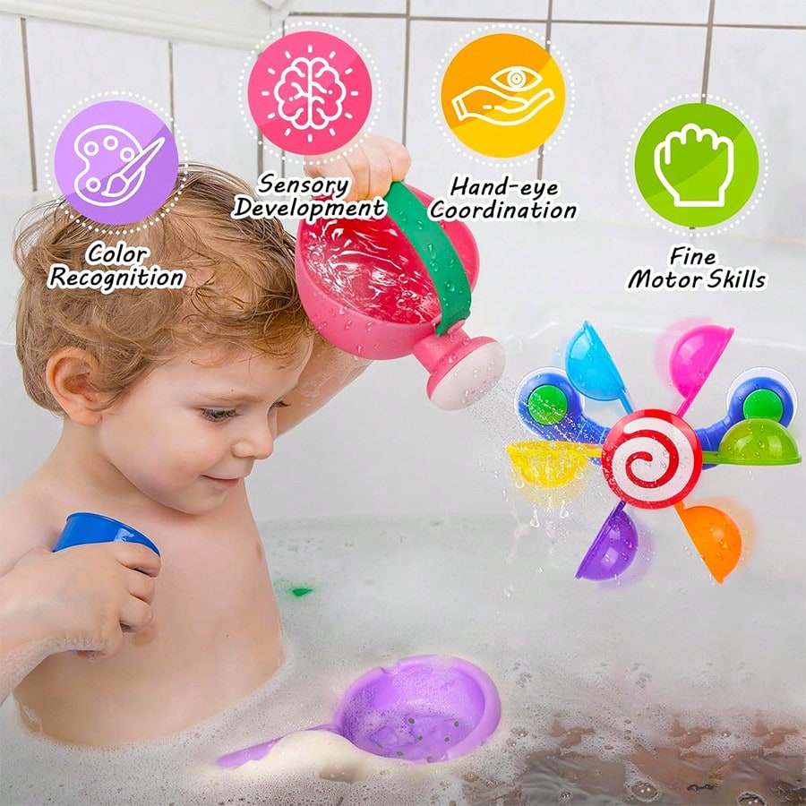 Infant Bath Toys, Children's Watering Can, Bath Spoon And Windmill Water Toys 3pcs Set, Fun Interactive Bathtub Water Play Toys, Also Suitable For Beach, Shower And Pool