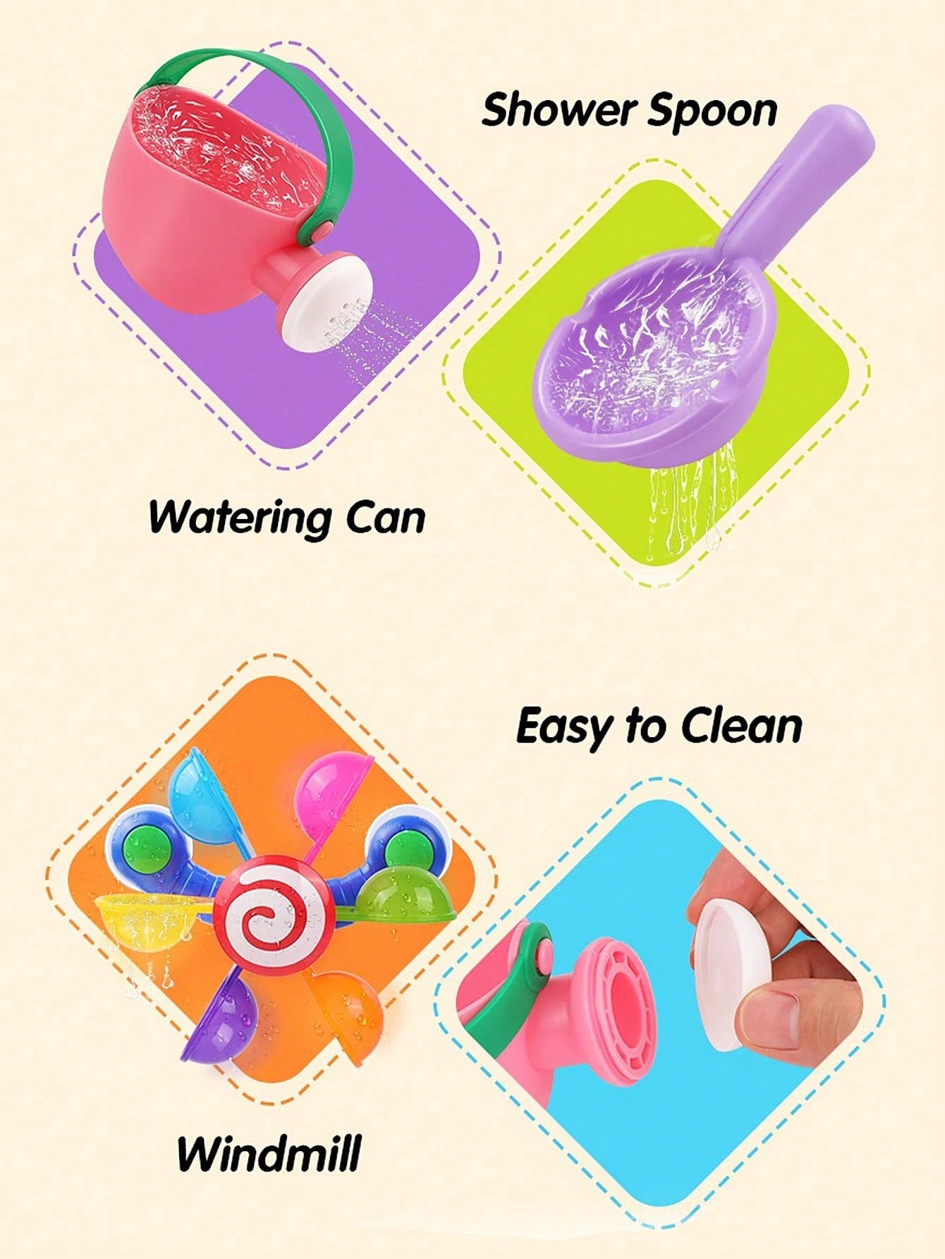 Infant Bath Toys, Children's Watering Can, Bath Spoon And Windmill Water Toys 3pcs Set, Fun Interactive Bathtub Water Play Toys, Also Suitable For Beach, Shower And Pool