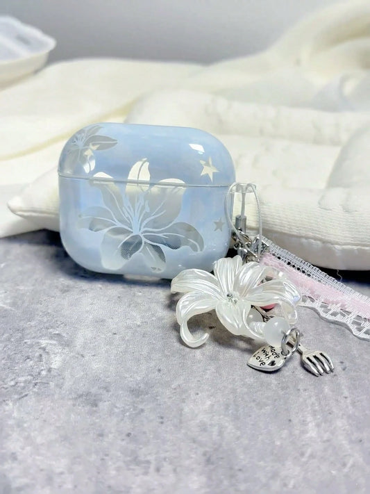 Ins Hollow Blue Lily Design Pro 3/4/2/ 4/2nd Gen Wireless Bluetooth Earphone Case, New Pro 3/Pro 2 Shockproof Protective Cover, Korean Style