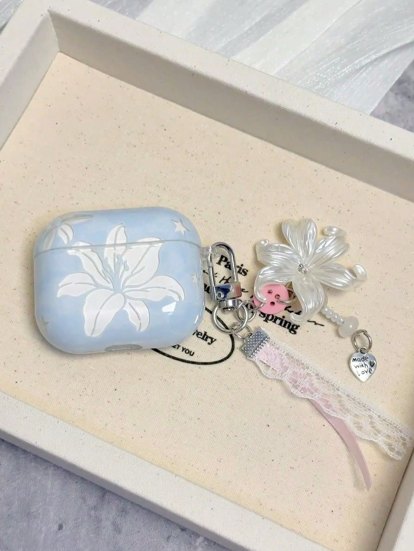 Ins Hollow Blue Lily Design Pro 3/4/2/ 4/2nd Gen Wireless Bluetooth Earphone Case, New Pro 3/Pro 2 Shockproof Protective Cover, Korean Style