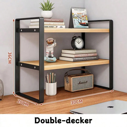 Iron Office Desk Storage Rack- Compact Multi-Tier Shelving Unit For Office Supplies, Books, And Decor- Rectangular Design With Minimalist Aesthetics