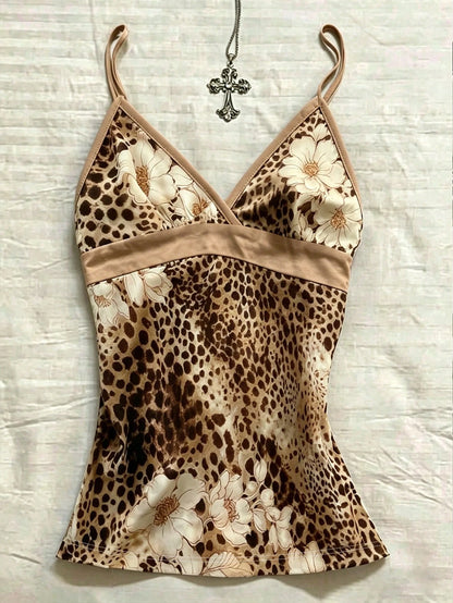 IslaSuriya Women's Leopard & Floral Print Casual Versatile Daily Wear Camisole Top