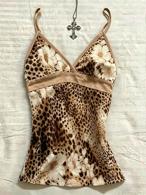 IslaSuriya Women's Leopard & Floral Print Casual Versatile Daily Wear Camisole Top
