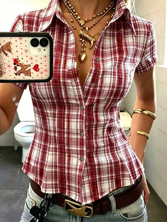 IslaSuriya Women's Polo Collar Short Sleeve Fitted Shirt