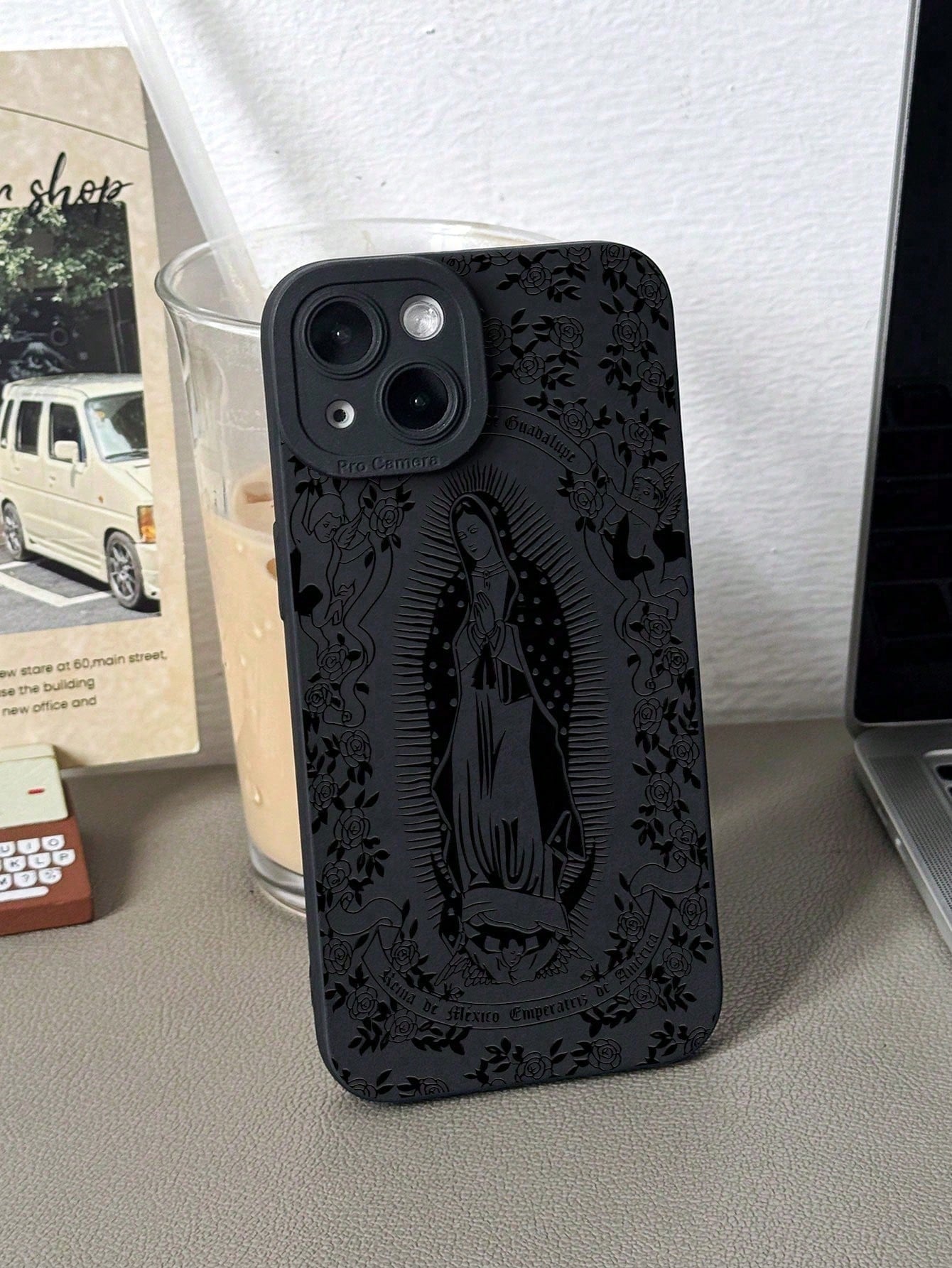 Jesus 1pc Minimalist Rose Virgin Mary Pattern Black Cat Eye Full Coverage IPhone Case Compatible With IPhone 17, 17 Pro, 17 Pro Max, 17 Air,11, 11 Pro, 11 Pro Max, 12, 12 Pro, 12 Pro Max, 13, 13 Pro