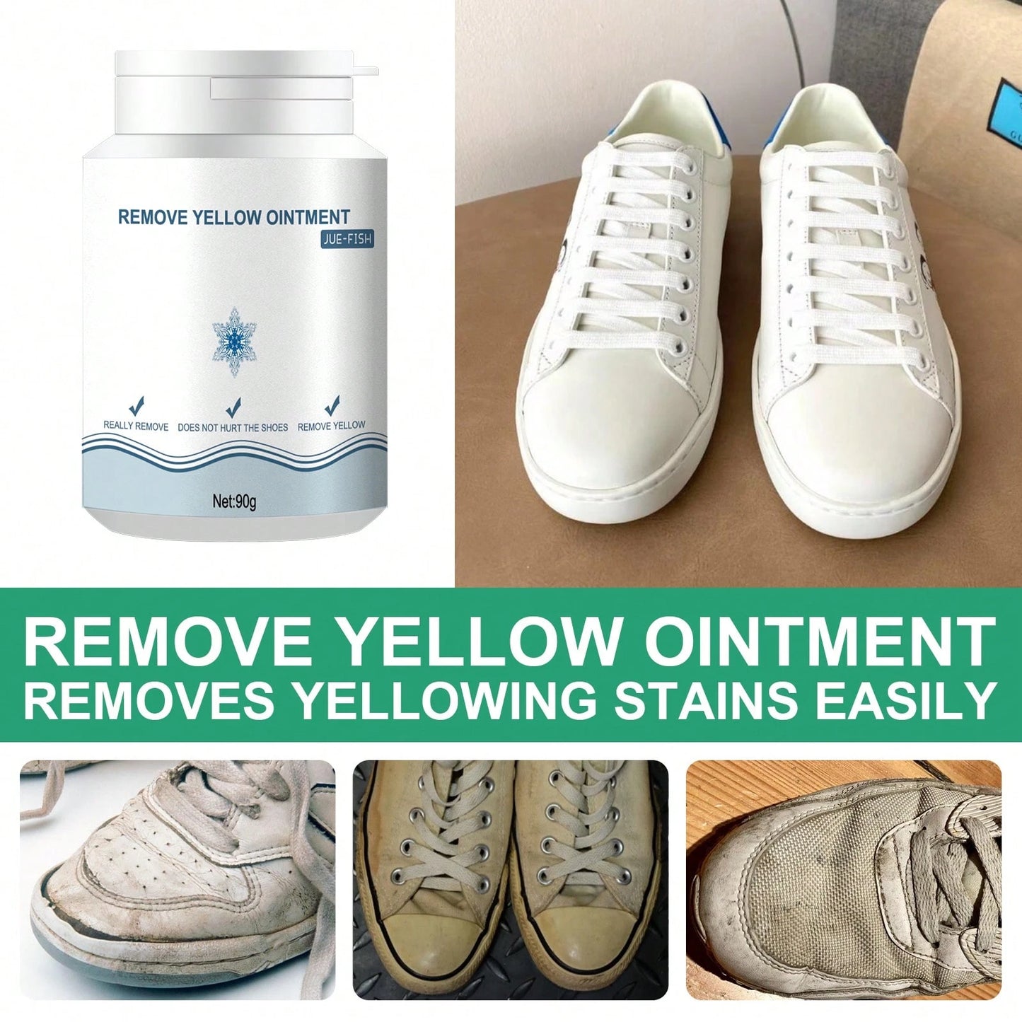 JUE FISH Remove Yellow Ointment Shoes Anti-Oxidation Repair Complementary Color Yellow Shoes Whitening Remover Stain Yellow Edge Cleaning Tool No-Rinse Gel