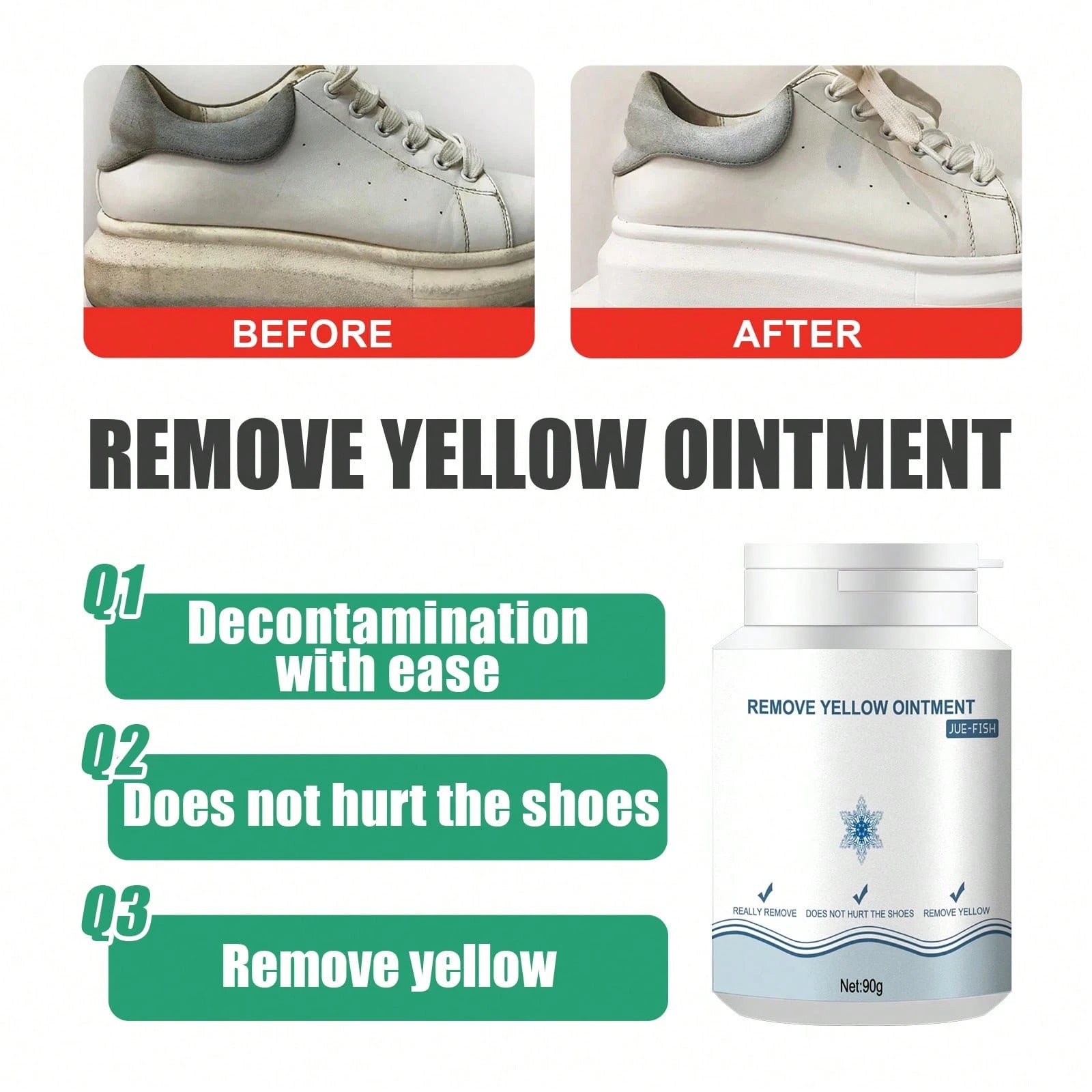 JUE FISH Remove Yellow Ointment Shoes Anti-Oxidation Repair Complementary Color Yellow Shoes Whitening Remover Stain Yellow Edge Cleaning Tool No-Rinse Gel