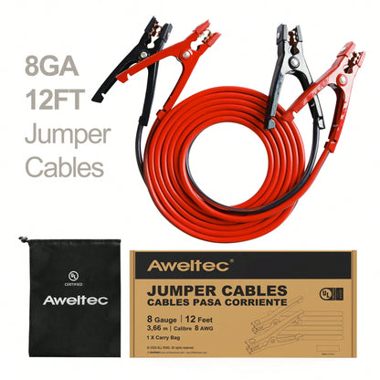Jumper Cables For Car, UL-Listed 8 Gauge 12 Feet Heavy Duty Booster Cables With Carry Bag (8AWG X 12Ft)