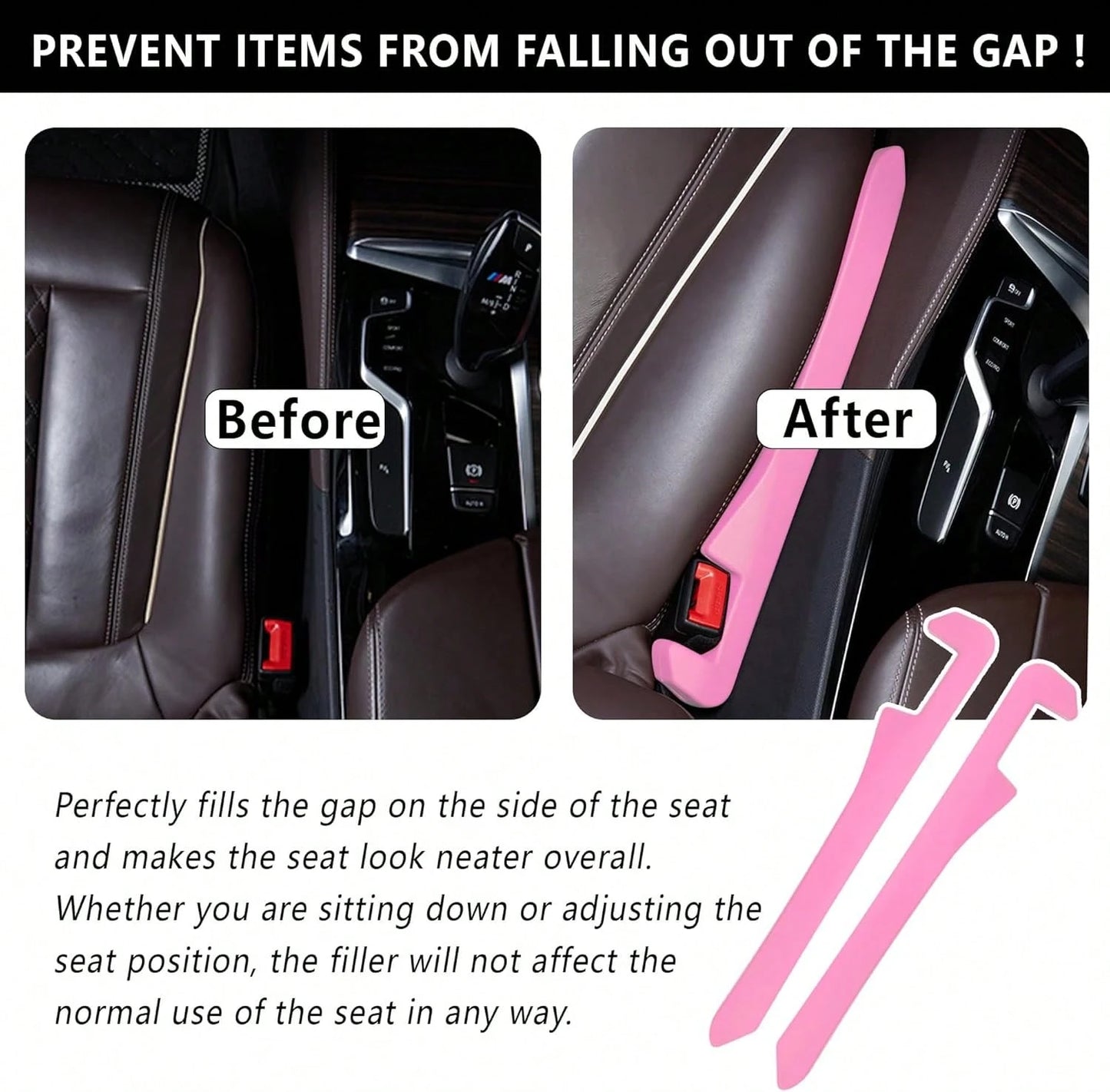 Junecarp Car Seat Gap Filler 2 Pack,Car Gap Filler Organizer To Impede Items From Dropping,Essential Interior Car Accessories Seat Gap Plug (Pink)