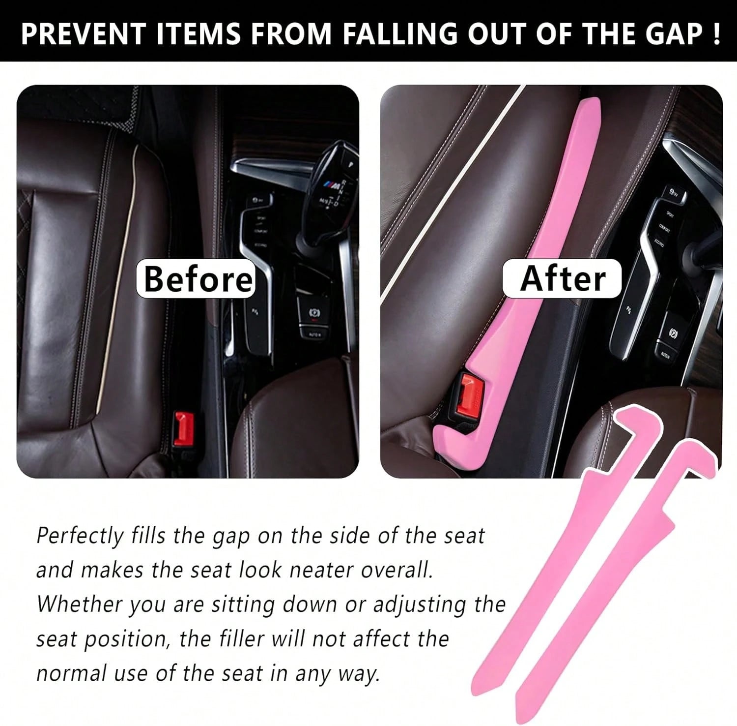 Junecarp Car Seat Gap Filler 2 Pack,Car Gap Filler Organizer To Impede Items From Dropping,Essential Interior Car Accessories Seat Gap Plug (Pink)
