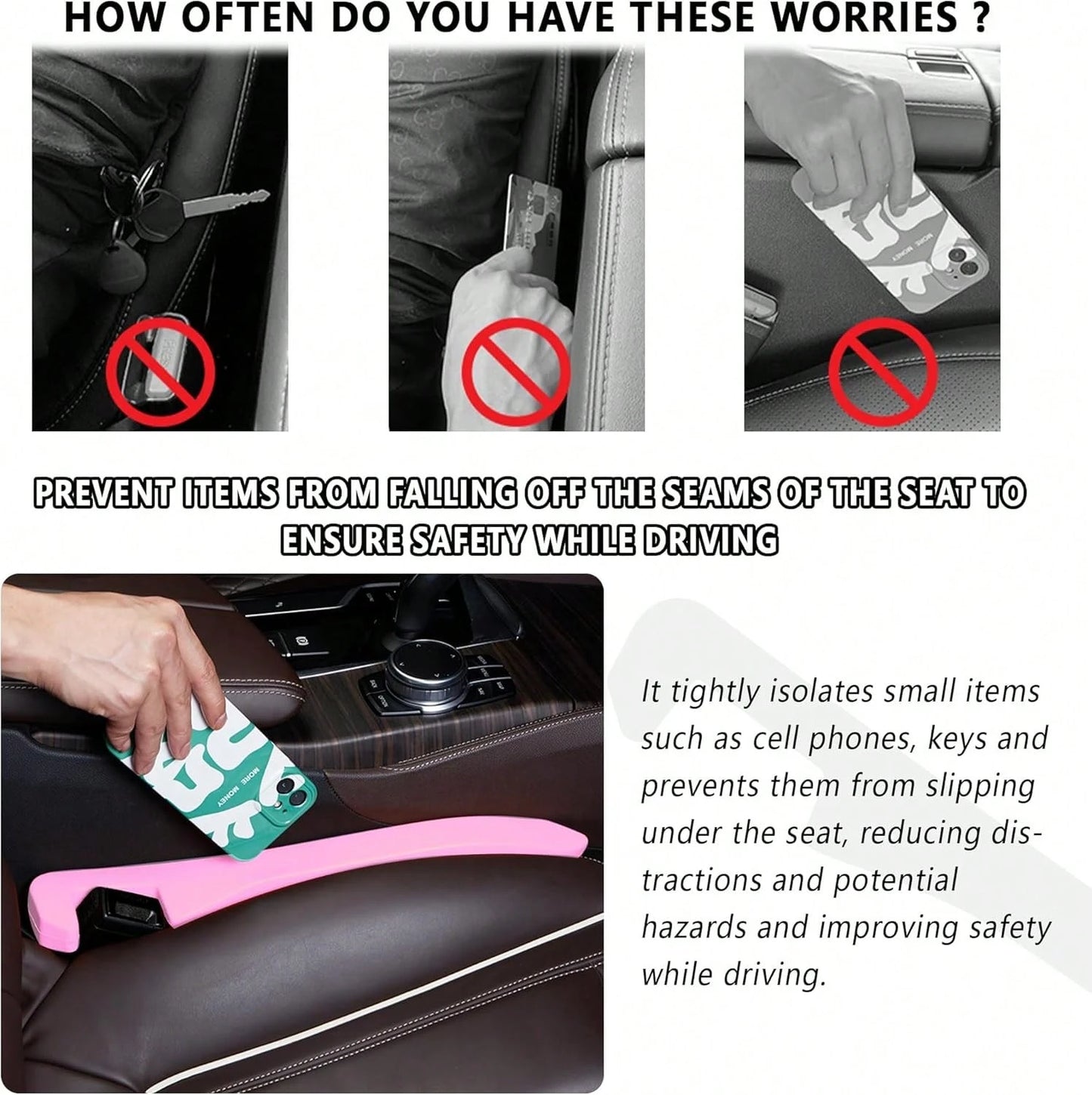 Junecarp Car Seat Gap Filler 2 Pack,Car Gap Filler Organizer To Impede Items From Dropping,Essential Interior Car Accessories Seat Gap Plug (Pink)