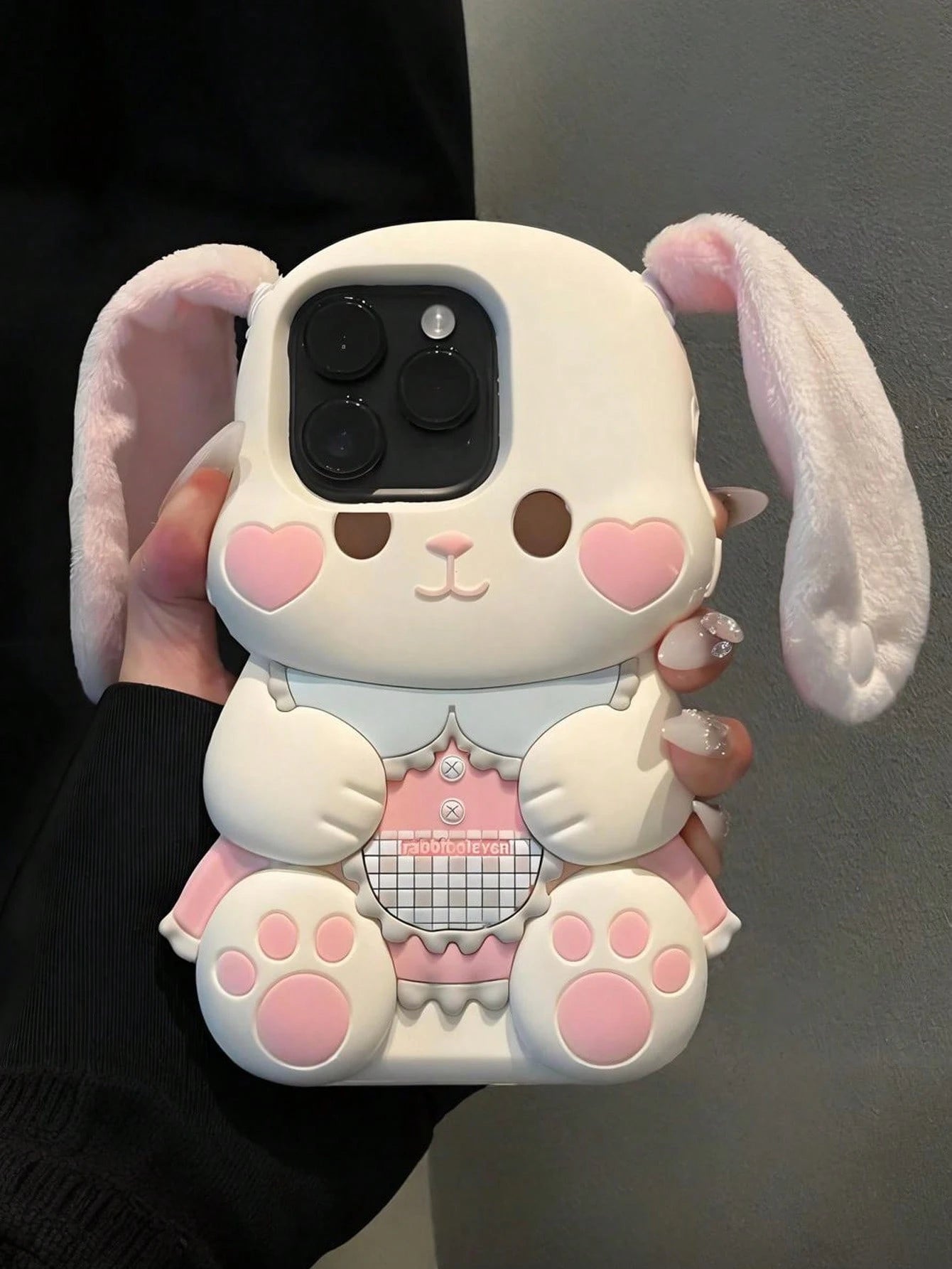 Kawaii 3D Rabbit Silicone Phone Case With Plush Ears For IPhone 17/17pro/7air/17PROMAX/16/16PRO/16PLUS/16PROMAX/15/15PRO/15PLUS/15PROMAX/14PROMAX/14/14PRO/14PLUS/13/13PRO/13PROMAX/12/12PRO/12PROMAX/11