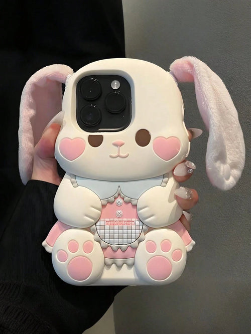 Kawaii 3D Rabbit Silicone Phone Case With Plush Ears For IPhone 17/17pro/7air/17PROMAX/16/16PRO/16PLUS/16PROMAX/15/15PRO/15PLUS/15PROMAX/14PROMAX/14/14PRO/14PLUS/13/13PRO/13PROMAX/12/12PRO/12PROMAX/11