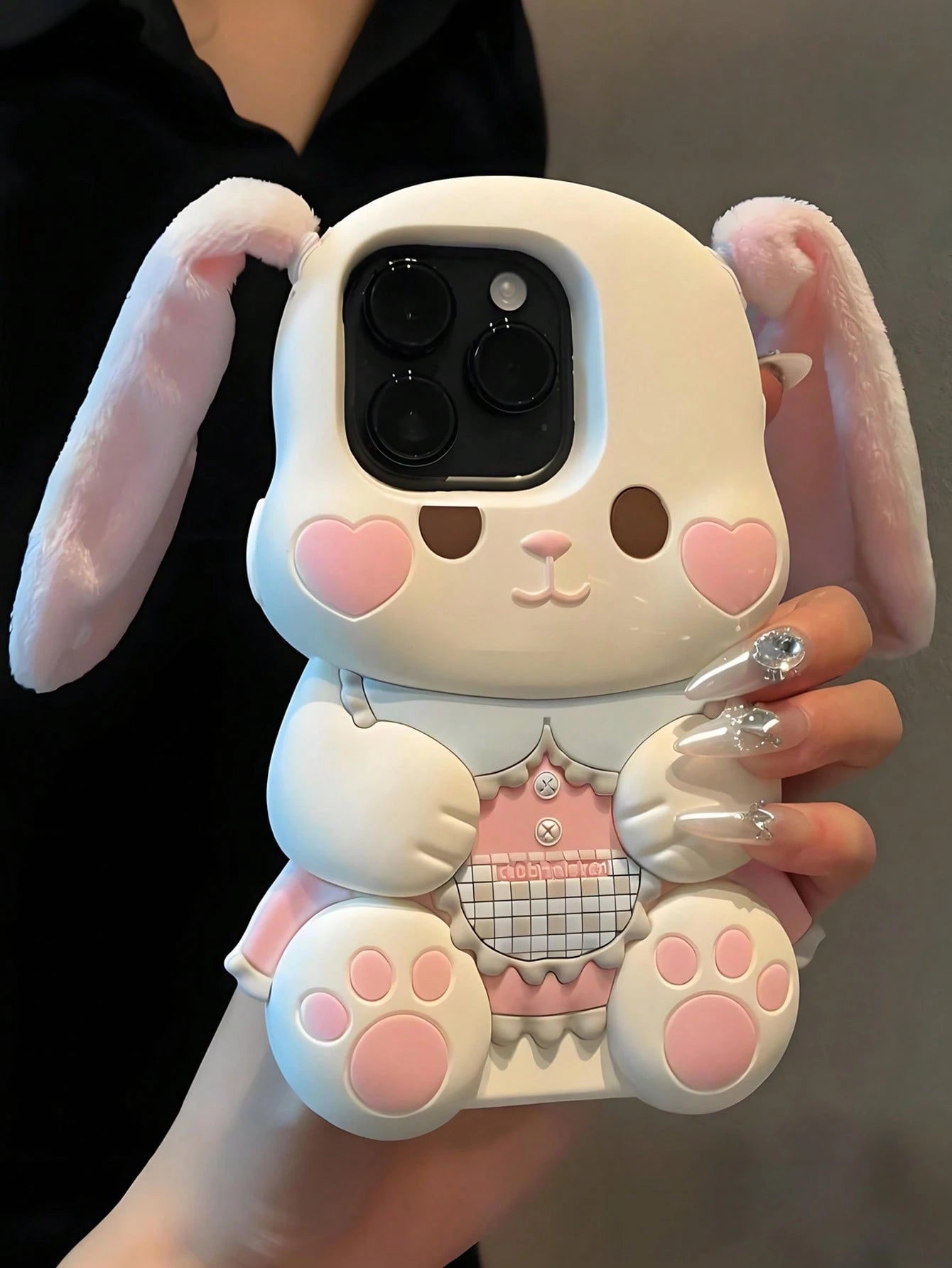 Kawaii 3D Rabbit Silicone Phone Case With Plush Ears For IPhone 17/17pro/7air/17PROMAX/16/16PRO/16PLUS/16PROMAX/15/15PRO/15PLUS/15PROMAX/14PROMAX/14/14PRO/14PLUS/13/13PRO/13PROMAX/12/12PRO/12PROMAX/11