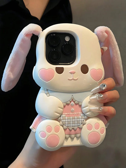 Kawaii 3D Rabbit Silicone Phone Case With Plush Ears For IPhone 17/17pro/7air/17PROMAX/16/16PRO/16PLUS/16PROMAX/15/15PRO/15PLUS/15PROMAX/14PROMAX/14/14PRO/14PLUS/13/13PRO/13PROMAX/12/12PRO/12PROMAX/11