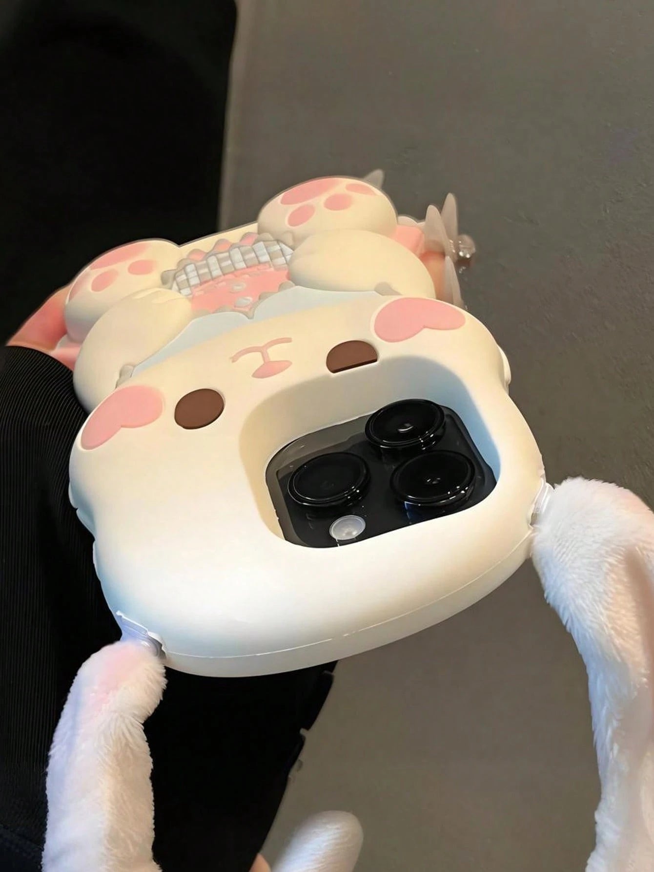 Kawaii 3D Rabbit Silicone Phone Case With Plush Ears For IPhone 17/17pro/7air/17PROMAX/16/16PRO/16PLUS/16PROMAX/15/15PRO/15PLUS/15PROMAX/14PROMAX/14/14PRO/14PLUS/13/13PRO/13PROMAX/12/12PRO/12PROMAX/11