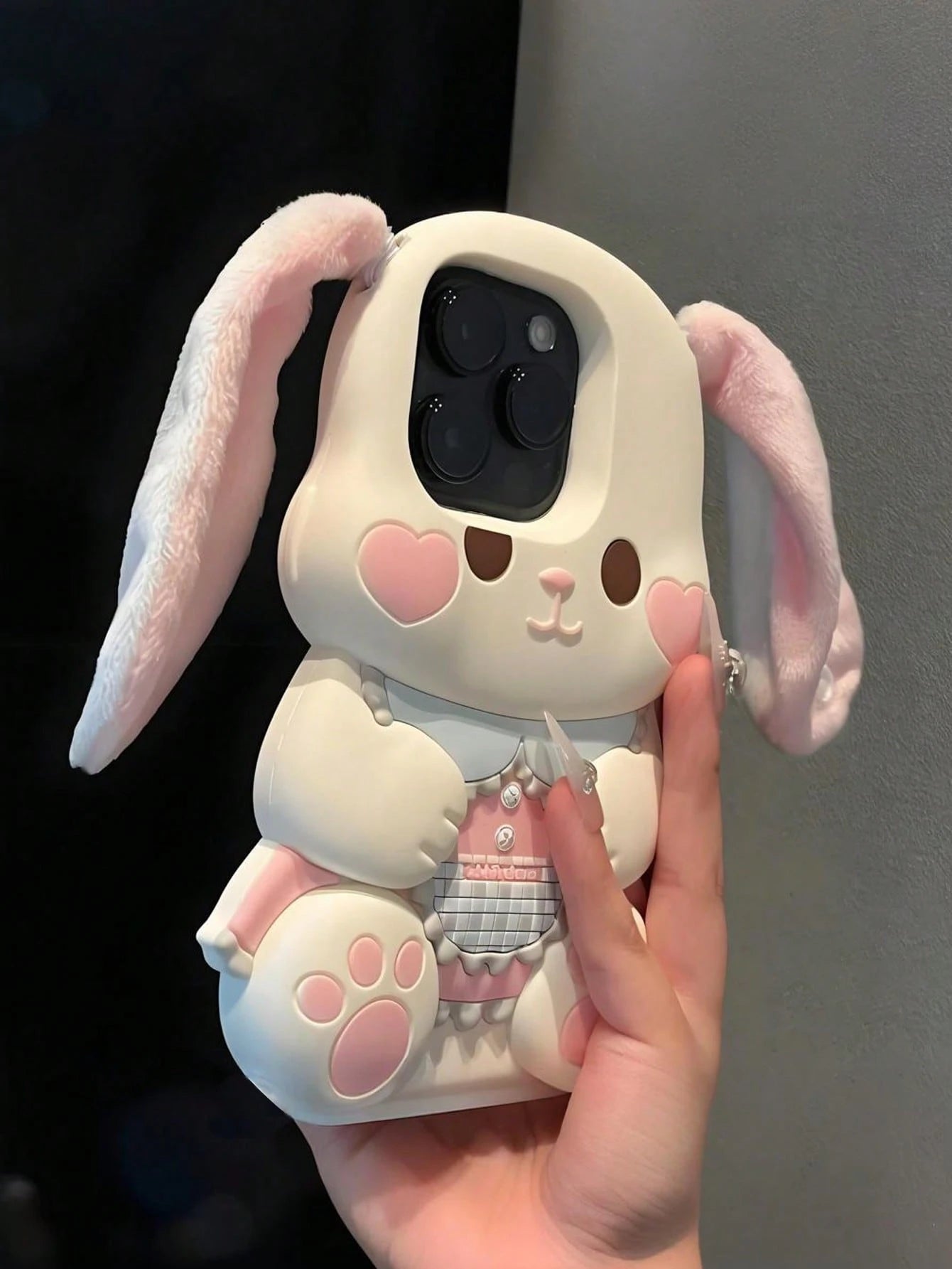 Kawaii 3D Rabbit Silicone Phone Case With Plush Ears For IPhone 17/17pro/7air/17PROMAX/16/16PRO/16PLUS/16PROMAX/15/15PRO/15PLUS/15PROMAX/14PROMAX/14/14PRO/14PLUS/13/13PRO/13PROMAX/12/12PRO/12PROMAX/11