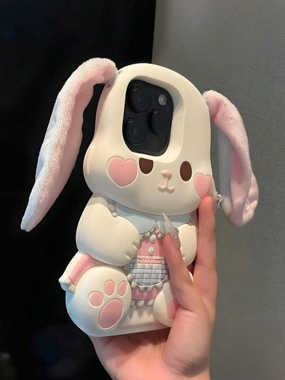 Kawaii 3D Rabbit Silicone Phone Case With Plush Ears For IPhone 17/17pro/7air/17PROMAX/16/16PRO/16PLUS/16PROMAX/15/15PRO/15PLUS/15PROMAX/14PROMAX/14/14PRO/14PLUS/13/13PRO/13PROMAX/12/12PRO/12PROMAX/11