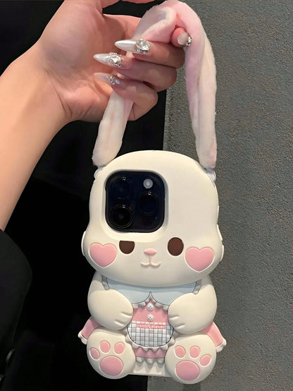 Kawaii 3D Rabbit Silicone Phone Case With Plush Ears For IPhone 17/17pro/7air/17PROMAX/16/16PRO/16PLUS/16PROMAX/15/15PRO/15PLUS/15PROMAX/14PROMAX/14/14PRO/14PLUS/13/13PRO/13PROMAX/12/12PRO/12PROMAX/11