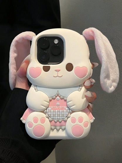 Kawaii 3D Rabbit Silicone Phone Case With Plush Ears For IPhone 17/17pro/7air/17PROMAX/16/16PRO/16PLUS/16PROMAX/15/15PRO/15PLUS/15PROMAX/14PROMAX/14/14PRO/14PLUS/13/13PRO/13PROMAX/12/12PRO/12PROMAX/11