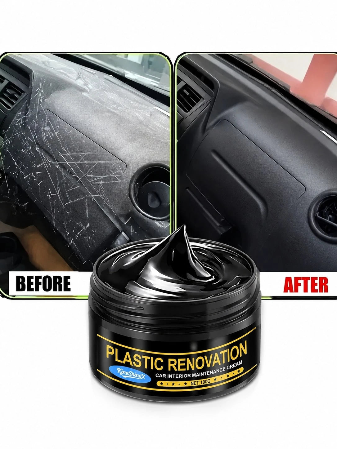 KineShineX Car Interior Polishing Paste, Car Leather Seats, Dashboard Control Panel Polishing Repair Paste, Scratch Repair Wax, Tire Blackening Agent, Car Parts, Comes With A Car Cleaning Sponge As A