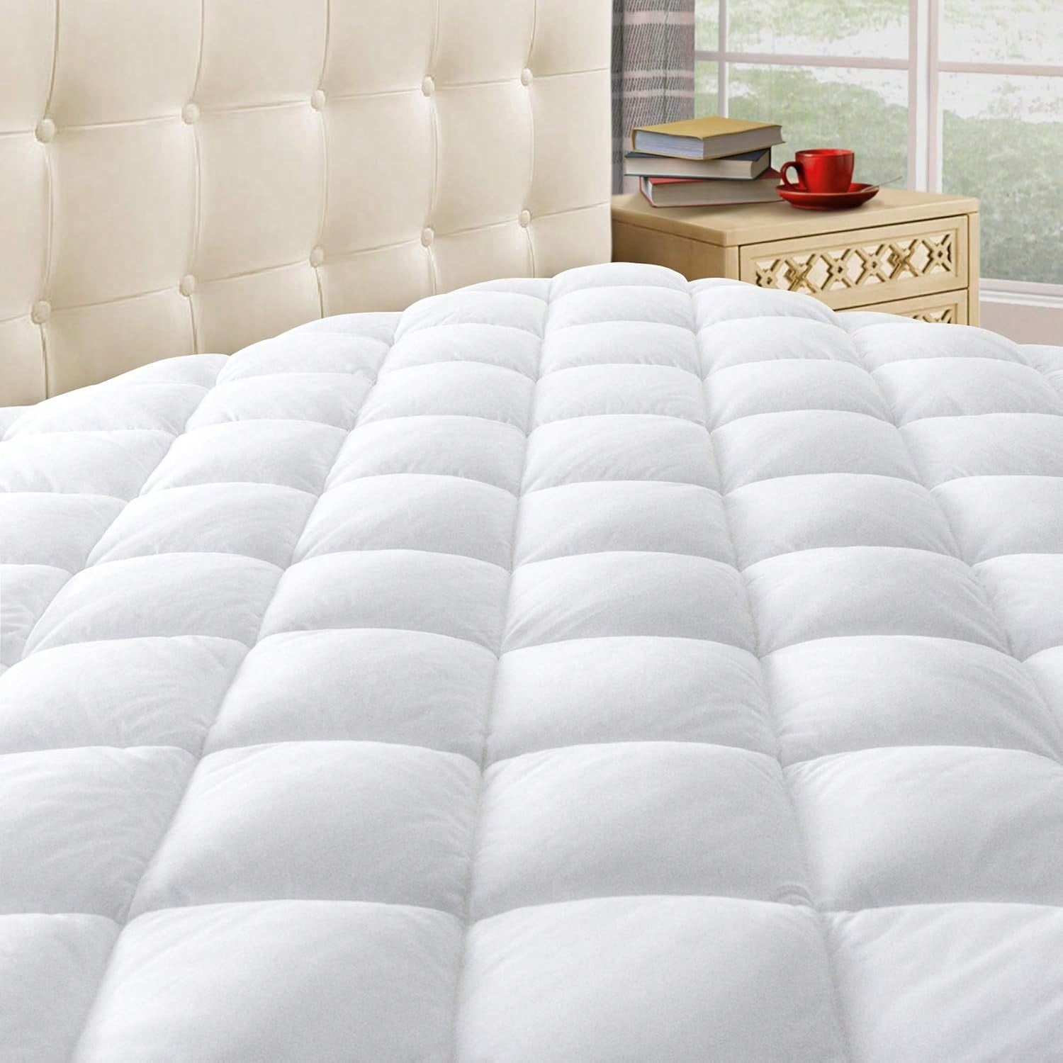 King Quilted Mattress Pad Cover With Deep Pocket (8"-21"), Cooling Soft Pillowtop Mattress Cover, Down Alternative Mattress Protector Topper