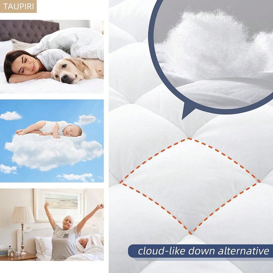 King Quilted Mattress Pad Cover With Deep Pocket (8"-21"), Cooling Soft Pillowtop Mattress Cover, Down Alternative Mattress Protector Topper
